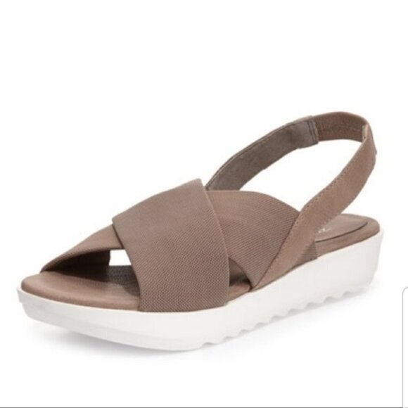 Eileen Fisher Trek Mesh Slingback Taupe Cross Over Sandals - Picture 1 of 9